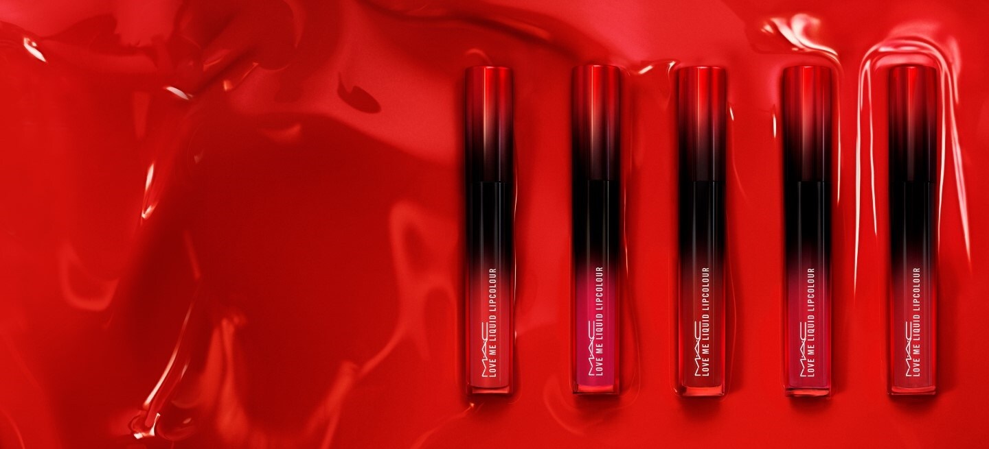 5 red lip colors with red background